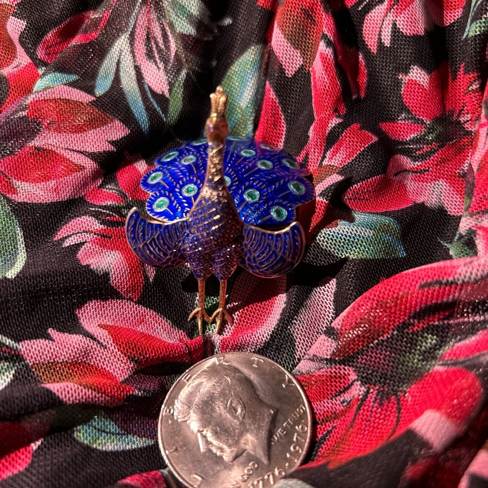 One of a kind Vintage S925 peacock brooch - Picture 3 of 8